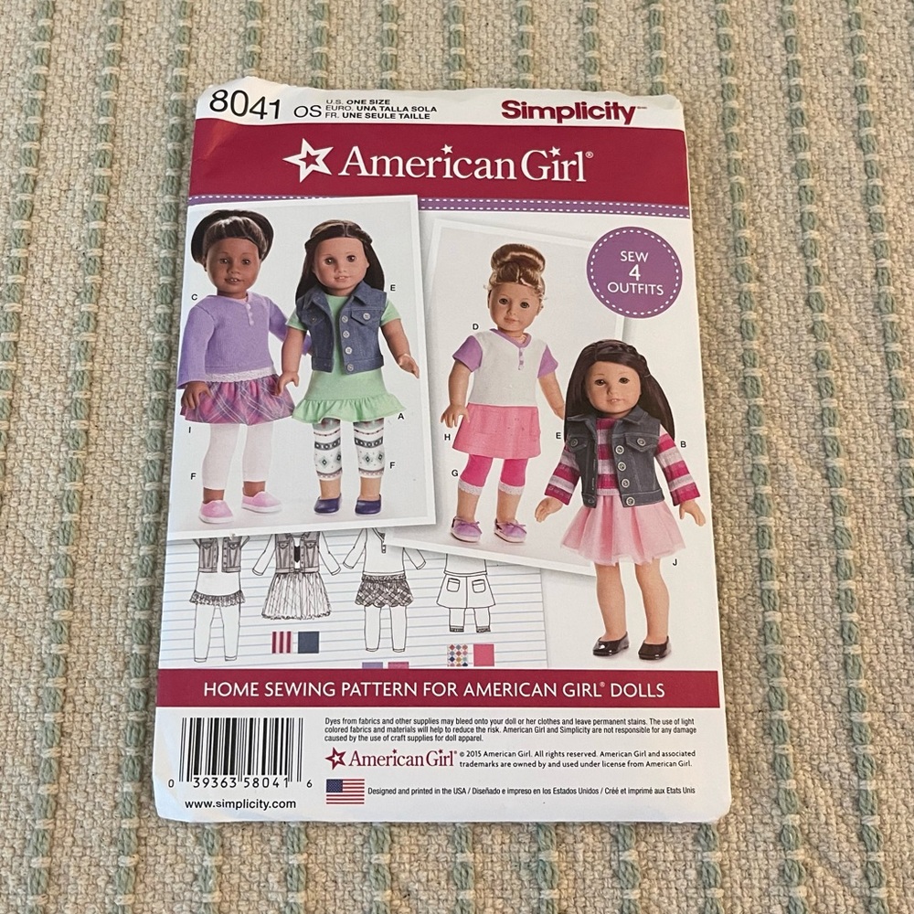 NEW - American Girl - Simplicity - Doll Clothes Sewing Pattern - #8041